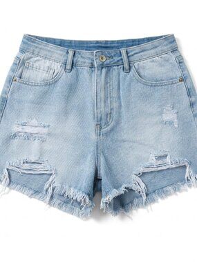 Women's Light Wash Distressed Denim Cut-Off Shorts Size 8 W29 Mid Rise 5-Pocket